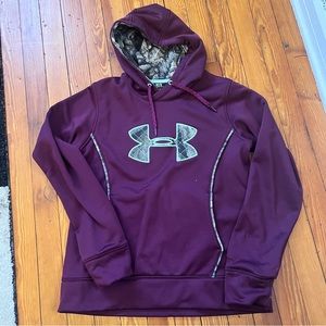 Under Armour Camo pull over hoodie purple with camo and mint piping medium hunt
